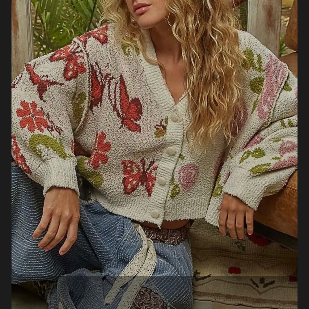 POL cream, multicolored, plush cardigan S-L